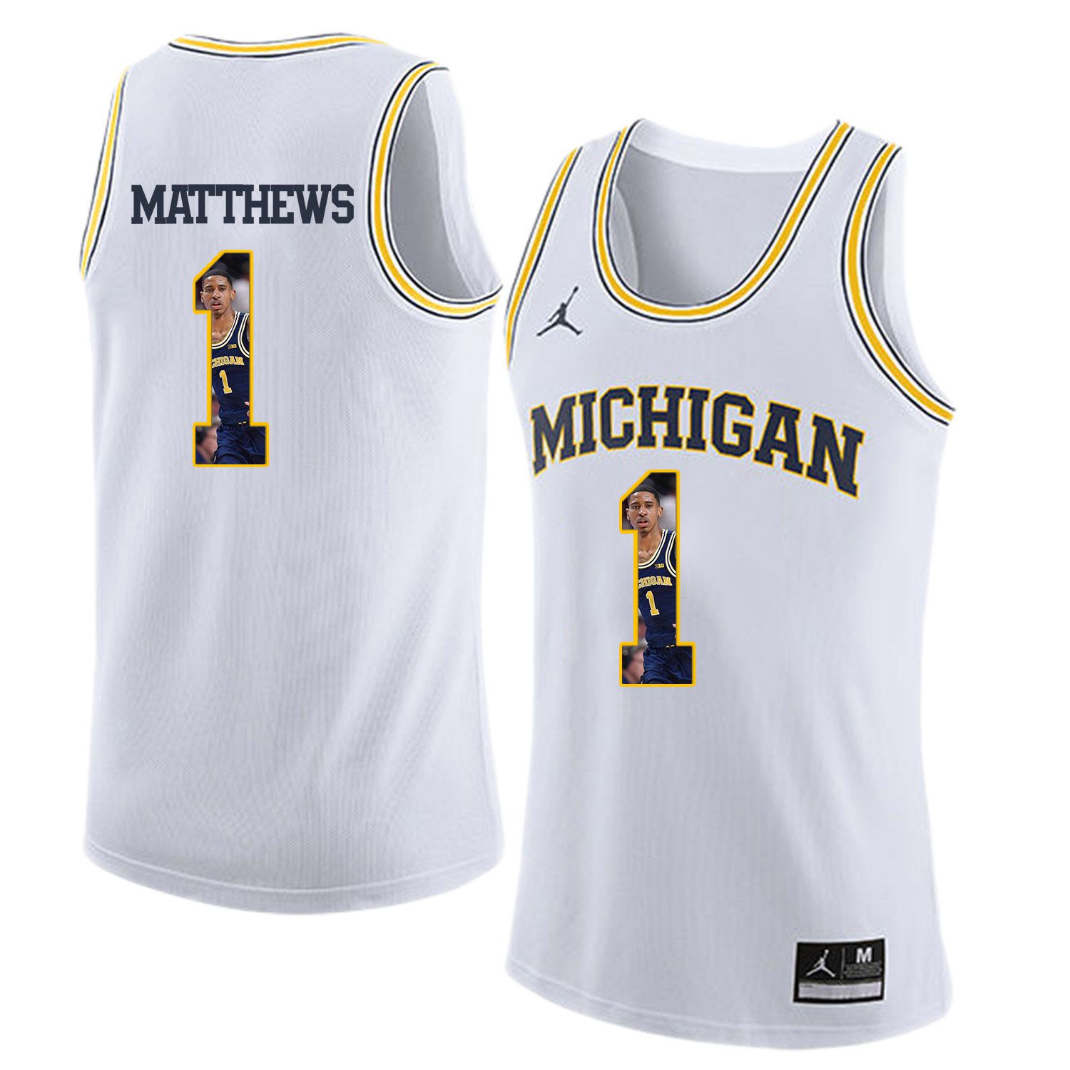 Men Jordan University of Michigan Basketball White 1 Matthews Fashion Edition Customized NCAA Jerseys